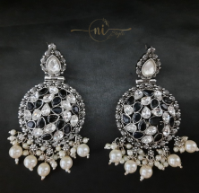 Oxidised Black & White Stone Drop
