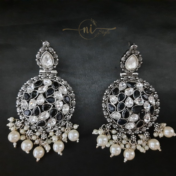 Oxidised Black & White Stone Drop
