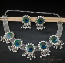Peacock Feather Oxidised Chocker Set