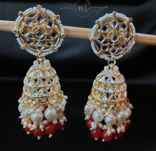 Kundan Pearl Beaded Jhumka Red