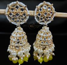 Kundan Pearl Beaded Jhumka Yellow