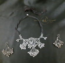 Oxidised Black Metal Bird Cage Necklace Set