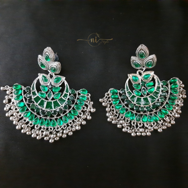 Oxidised Stone Danglers Green