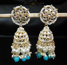 Kundan Pearl Beaded Jhumka Blue