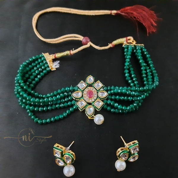 Kundan Choker Set Dark Green
