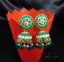 Round Meenakari Jhumka Dark Green