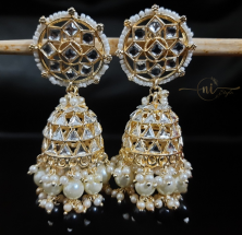 Kundan Pearl Beaded Jhumka Black