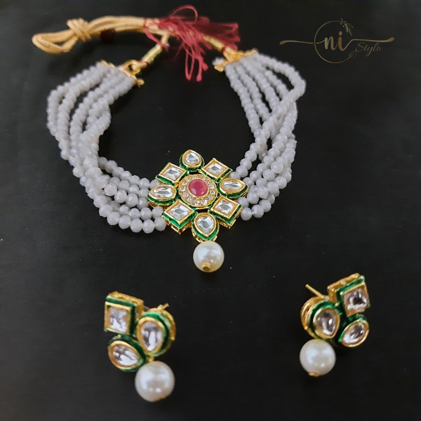 Kundan Choker Set Grey